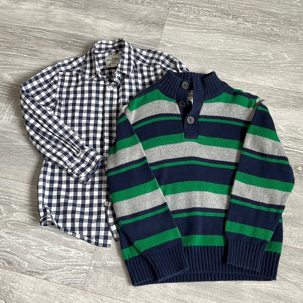 Set of two! Boys pullover sweater and checkered button up shirt.